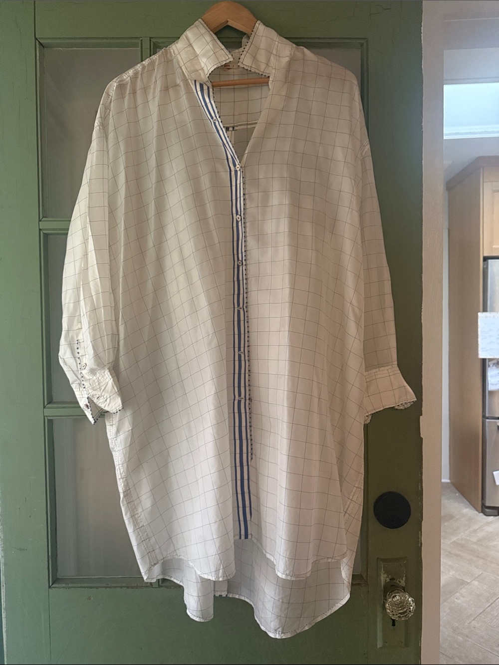 PERO Silk Lightweight White/navy Windowpane Button-Up Shirt size 38